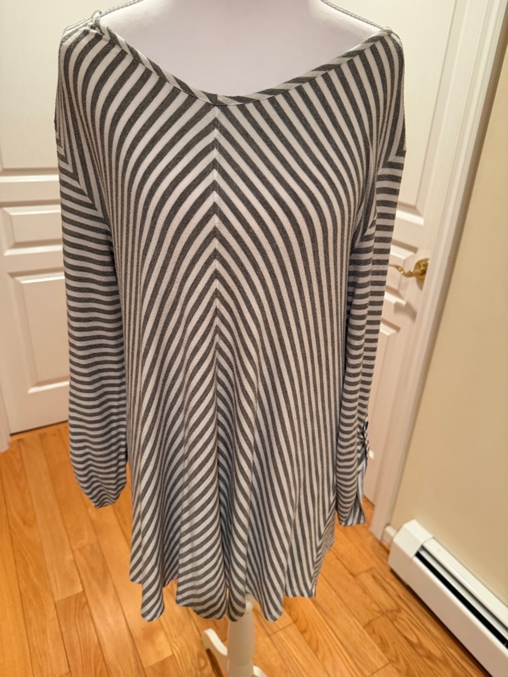 Striped Gray & White Long-Sleeve Swing Tunic